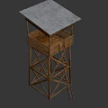 Elevated Wooden Tower With Cross Braced Frame And Roofed Observation Platform 3d model