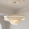 Elegant White Feather Chandelier Hanging From Decorative Ceiling With Ornate Details
