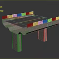 Bridge Structure With Concrete Piers Metal Railings And Yellow Lane Markings