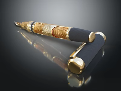 Elegant Gold And Black Pen With Decorative Design And Shiny Metallic Finish 3d model