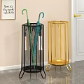 Stylish Two Toned Metal Mesh Umbrella Rack with Stand in Black and Gold for Entryway