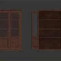 Wooden Storage Cabinet Shelf with Double Glass Doors and Open Door Showing Internal Shelves