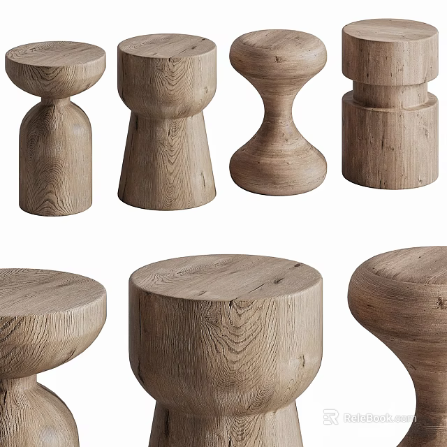 Wooden Side Tables with Various Designs Natural Wood Grain Modern Style Home Living Decor 3d model 