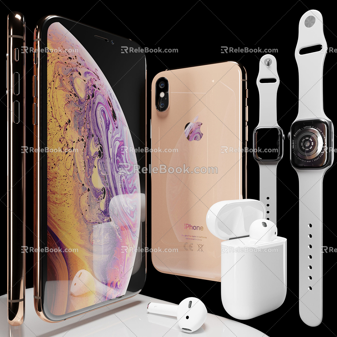 Modern Mobile Phone Apple Phone Headset Watch 3d model