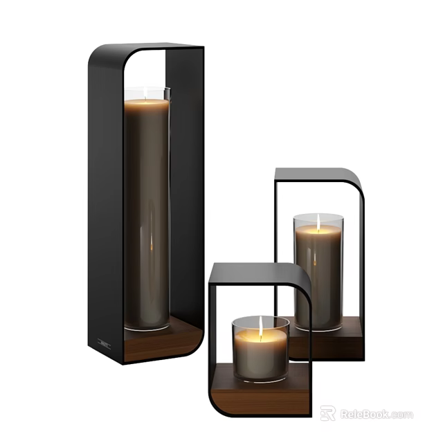 Decorative Wall Decor With Black Frame Wooden Base And Burning Candles 3d model 