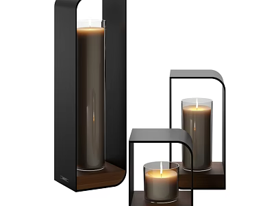 Decorative Wall Decor With Black Frame Wooden Base And Burning Candles 3d model