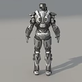 Game and Movie Robot Character with Metallic Armor Glowing Blue Eyes Chest Core