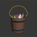 Wicker Storage Basket With Brown Handle And Black Straps For Daily Items