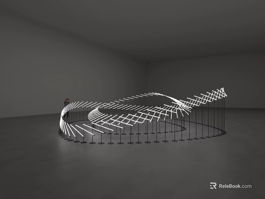 Wave Like Art Installation With Illuminated Metal Frame In Spacious Gallery 3d model 
