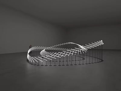 Wave Like Art Installation With Illuminated Metal Frame In Spacious Gallery 3d model