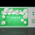 Modern Green Showcase Design With White Spheres And LOGO