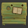 Wooden Green Yellow Kids Table with Bench Open Book and Glass Jar