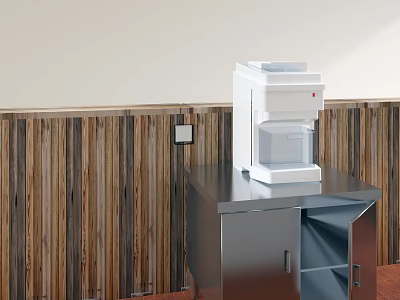 Bubble Tea Shop Interior Featuring White Ice Machine Stainless Steel Countertop And Wooden Wall Panels 3d model
