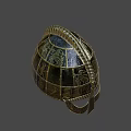 Ancient Ornate Helmet Featuring Intricate Metallic Patterns And Gold Decorative Details