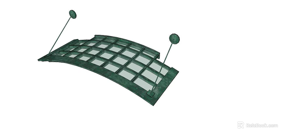 Green Grid Pattern Curved Awning with Metal Frame Support Poles and Balls 3d model