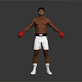 Shirtless Man Wearing Red Boxing Gloves White Shorts And White Sneakers Standing Against Gray Background