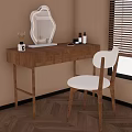 Minimalist Interior Wooden Dressing Table With White Chair Mirror And Natural Light By Window Blinds