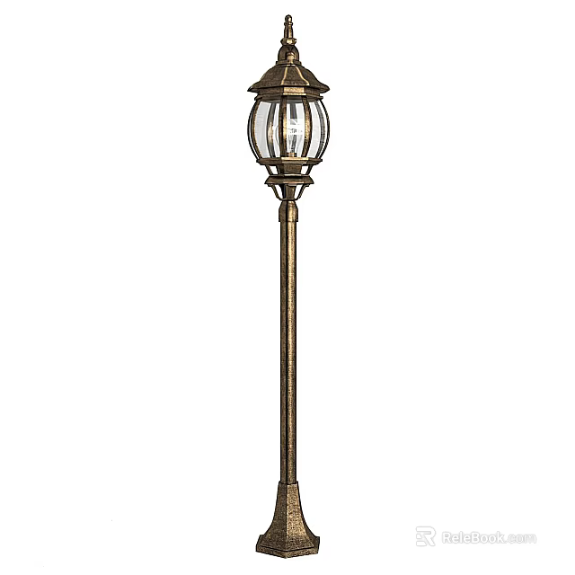 Traditional Outdoor Lamp With Metal Pole And Glass Shade For Garden Decoration 3d model 