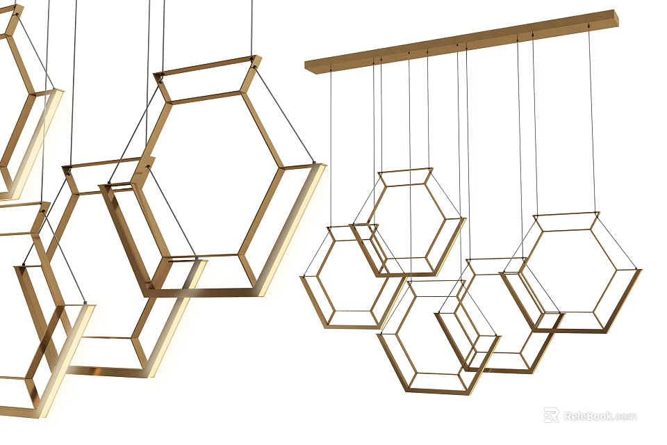 Modern Geometric Chandeliers With Hexagonal Metal Frames For Home Interior Decor 3d model