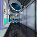 Modern Elevator Hallway Interior Design With Exhibition Panels And Marble Floor