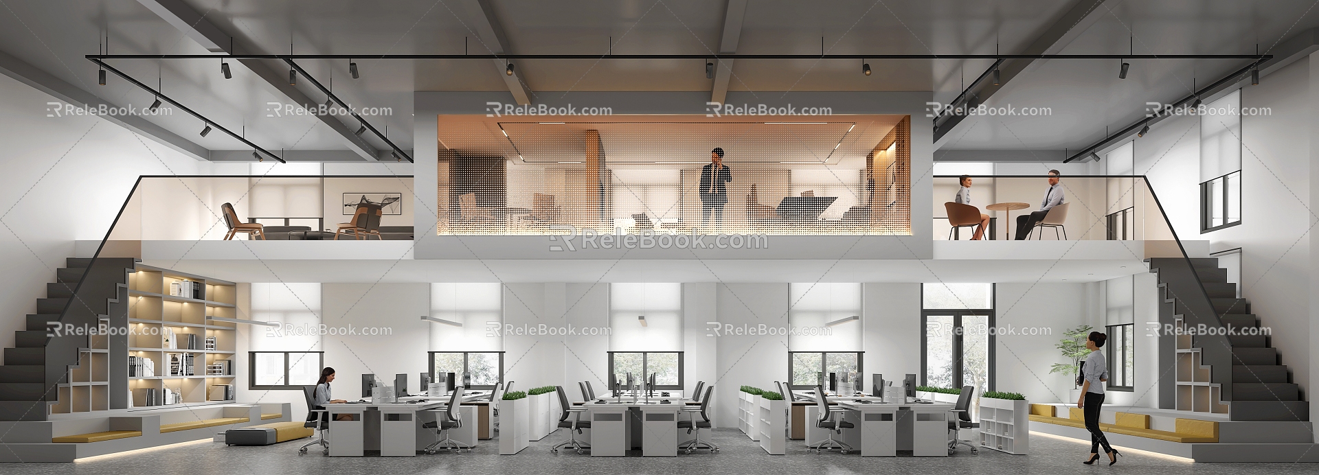 modern public office area office staff office area 3d model