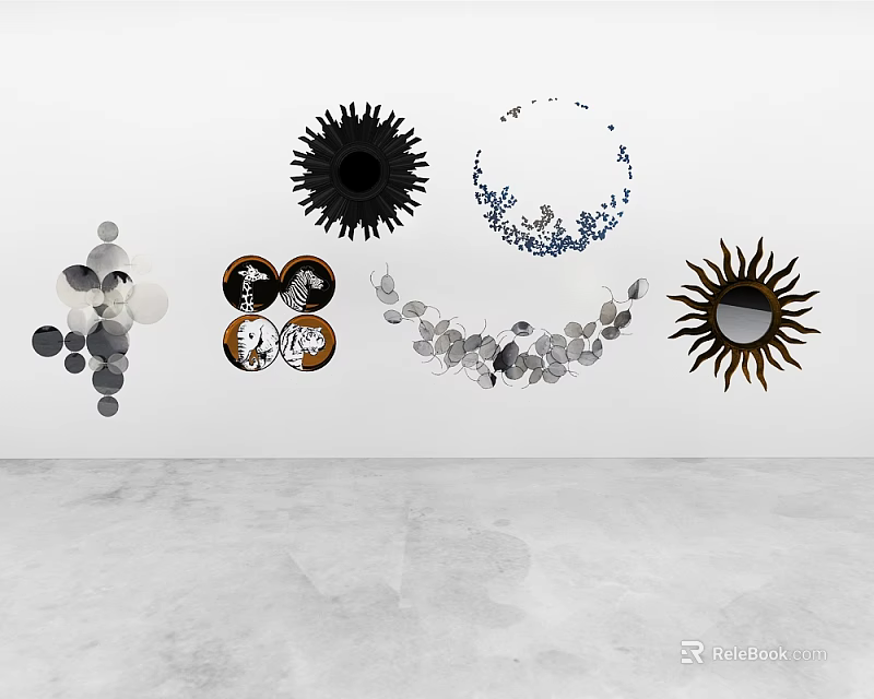Various Modern Wall Decor Designs With Sun Shaped And Circular Patterns 3d model 
