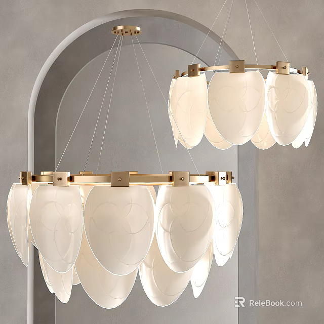 Modern Chandelier With White Petal Shades And Gold Metal Frame For Interior Decoration 3d model 