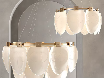 Modern Chandelier With White Petal Shades And Gold Metal Frame For Interior Decoration 3d model