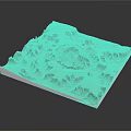 3D Topographic Terrain Model With Detailed Mountain Ranges And Valley Formations On White Base