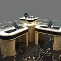 Elegant Jewelry Store Luxury Display Counter With Glass Top Marble Base And Gold Frame