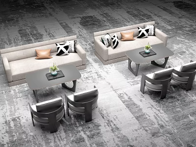 Modern Beige Sofa and Coffee Table Set With Decorative Pillows and Accent Chairs 3d model