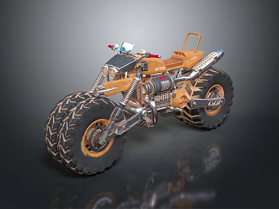 Orange Off Road Motorcycle Featuring Large Tires Metal Frame Front Lights and Rugged Design 3d model