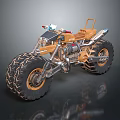 Orange Off Road Motorcycle Featuring Large Tires Metal Frame Front Lights and Rugged Design