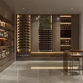 Elegant Modern Wine Cellar Interior Design With Wooden Wine Racks And Copper Bar Counter