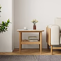 Modern Wooden Coffee Table With White Top Flowers Vase Cup Books And Glasses Near Sofa
