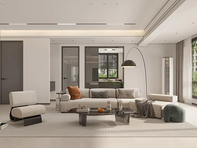 Modern Living and Dining Room Interior With Sofa Coffee Table And Pendant Light Decor 3d model