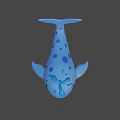 Cute Blue Whale Game Character With Blue Spots And Water Spraying From Head