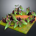 Vibrant 3D Model Plants Featuring Green and Purple Foliage on Green Orange Ground