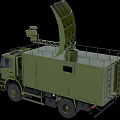 Military Green Functional Vehicle Equipped With Large Radar Antenna On Top