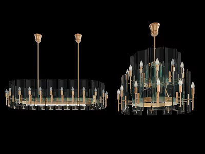 Modern Gold Metal Chandelier With Transparent Glass Shades And Multiple Arms 3d model