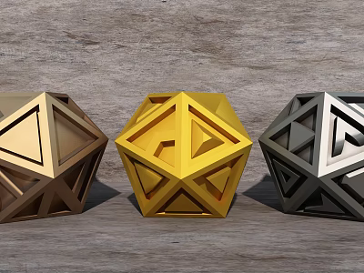 Geometric Metallic Decorative Ornament Set with Gold Silver Copper Finish and Hollow Design 3d model