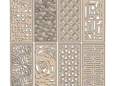Decorative Wooden Room Dividers With Intricate Laser Cut Patterns And Floral Designs 3d model