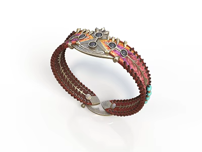 Woven Leather Bracelet With Colorful Beads And Metal Clasp Design 3d model