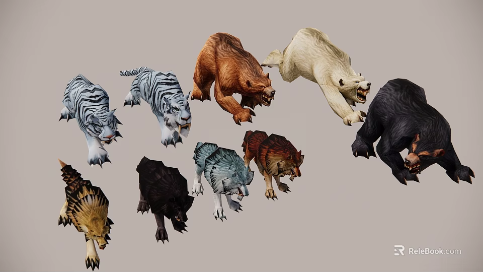 Realistic Wild Animal Models Including Tigers Bears And Wolves In Various Poses 3d model 
