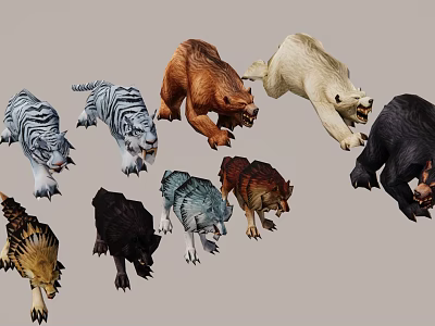 Realistic Wild Animal Models Including Tigers Bears And Wolves In Various Poses 3d model