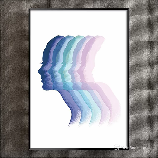 Abstract Painting Featuring Overlapping Female Profiles With Soft Gradient Hues And Modern Art Style 3d model 