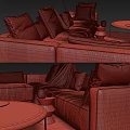 Modern Sectional Sofa With Neutral Tones Throw Pillows Blanket Coffee Table And Ottoman 3d model