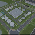 Aerial View of Modern Industrial Plant With Landscaped Surroundings Water Facilities and Storage Tanks