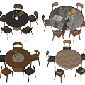 Stylish Round Dining Table Sets With Various Chair Styles And Table Top Designs 3d model