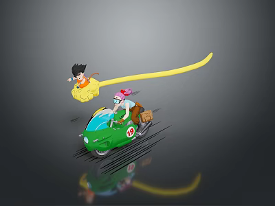 Scenic Gray Background View With Green Motorcycle Yellow Cloud Long Tail And Reflection 3d model